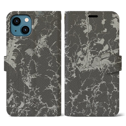 【美祢（山口県）】地図柄iPhoneケース（手帳タイプ）モノトーン・iPhone 13 用