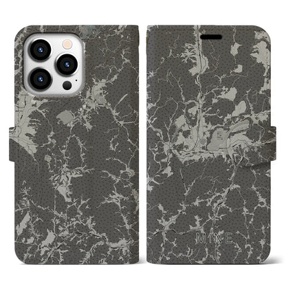 【美祢（山口県）】地図柄iPhoneケース（手帳タイプ）モノトーン・iPhone 13 Pro 用