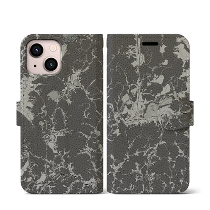 【美祢（山口県）】地図柄iPhoneケース（手帳タイプ）モノトーン・iPhone 13 mini 用