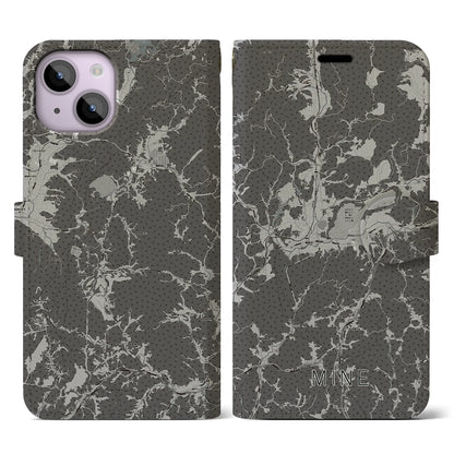 【美祢（山口県）】地図柄iPhoneケース（手帳タイプ）モノトーン・iPhone 14 用