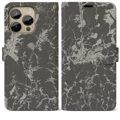 【美祢（山口県）】地図柄iPhoneケース（手帳タイプ）モノトーン・iPhone 14 Pro Max 用