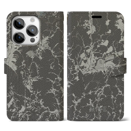 【美祢（山口県）】地図柄iPhoneケース（手帳タイプ）モノトーン・iPhone 14 Pro 用