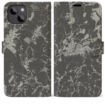 【美祢（山口県）】地図柄iPhoneケース（手帳タイプ）モノトーン・iPhone 14 Plus 用