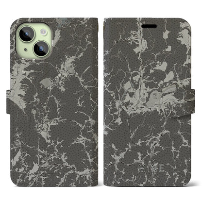 【美祢（山口県）】地図柄iPhoneケース（手帳タイプ）モノトーン・iPhone 15 用