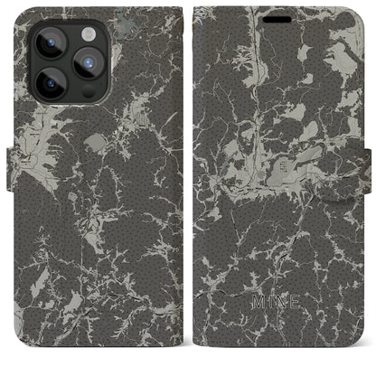 【美祢（山口県）】地図柄iPhoneケース（手帳タイプ）モノトーン・iPhone 15 Pro Max 用