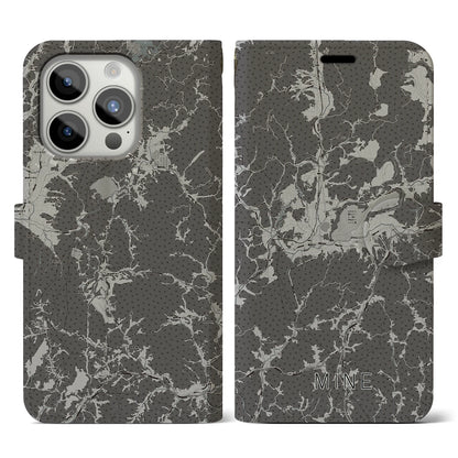 【美祢（山口県）】地図柄iPhoneケース（手帳タイプ）モノトーン・iPhone 15 Pro 用