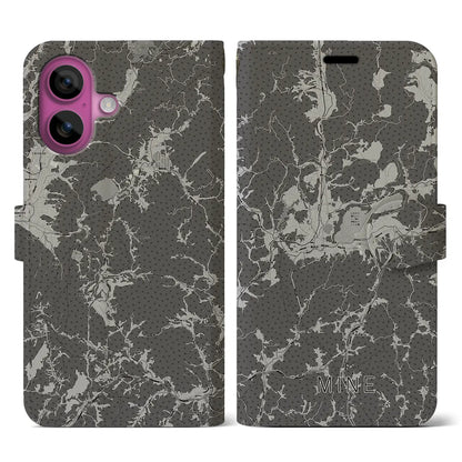 【美祢（山口県）】地図柄iPhoneケース（手帳タイプ）モノトーン・iPhone 16 Pro 用