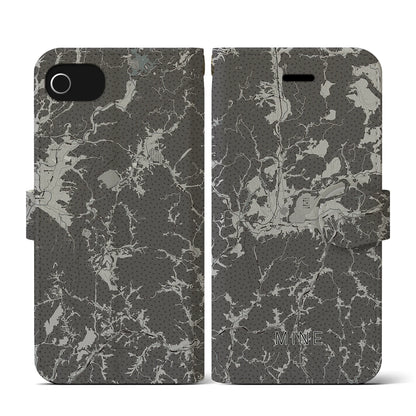 【美祢（山口県）】地図柄iPhoneケース（手帳タイプ）モノトーン・iPhone SE（第3 / 第2世代） / 8 / 7 / 6s / 6 用