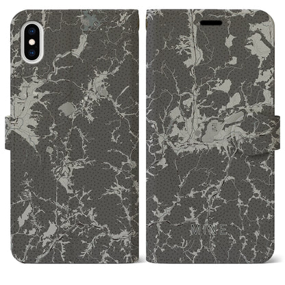 【美祢（山口県）】地図柄iPhoneケース（手帳タイプ）モノトーン・iPhone XS Max 用
