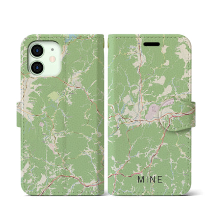 【美祢（山口県）】地図柄iPhoneケース（手帳タイプ）ナチュラル・iPhone 12 mini 用