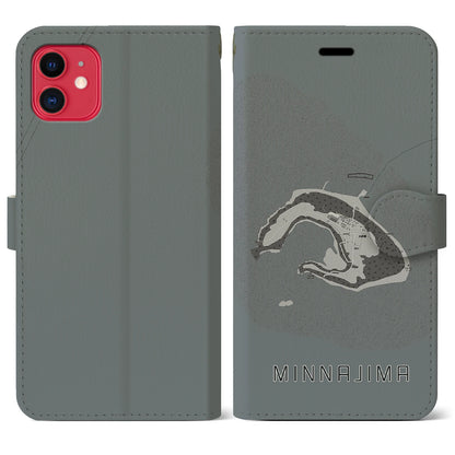 【水納島（沖縄県）】地図柄iPhoneケース（手帳タイプ）モノトーン・iPhone 11 用