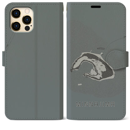 【水納島（沖縄県）】地図柄iPhoneケース（手帳タイプ）モノトーン・iPhone 12 Pro Max 用