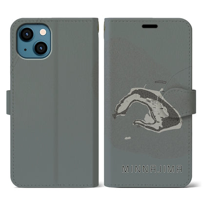 【水納島（沖縄県）】地図柄iPhoneケース（手帳タイプ）モノトーン・iPhone 13 用