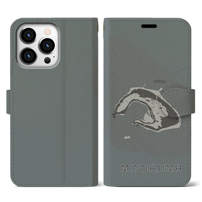 【水納島（沖縄県）】地図柄iPhoneケース（手帳タイプ）モノトーン・iPhone 13 Pro 用