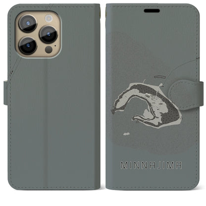 【水納島（沖縄県）】地図柄iPhoneケース（手帳タイプ）モノトーン・iPhone 14 Pro Max 用