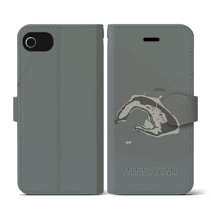 【水納島（沖縄県）】地図柄iPhoneケース（手帳タイプ）モノトーン・iPhone SE（第3 / 第2世代） / 8 / 7 / 6s / 6 用