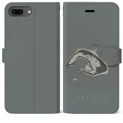 【水納島（沖縄県）】地図柄iPhoneケース（手帳タイプ）モノトーン・iPhone 8Plus /7Plus / 6sPlus / 6Plus 用