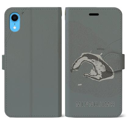 【水納島（沖縄県）】地図柄iPhoneケース（手帳タイプ）モノトーン・iPhone XR 用