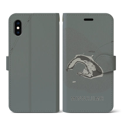 【水納島（沖縄県）】地図柄iPhoneケース（手帳タイプ）モノトーン・iPhone XS / X 用