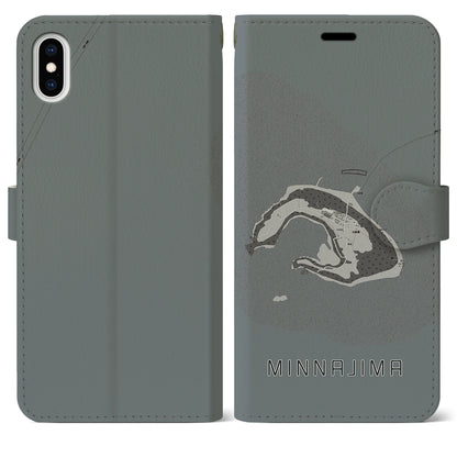 【水納島（沖縄県）】地図柄iPhoneケース（手帳タイプ）モノトーン・iPhone XS Max 用