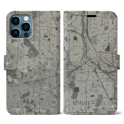 【ミネアポリス（アメリカ）】地図柄iPhoneケース（手帳タイプ）モノトーン・iPhone 12 / 12 Pro 用