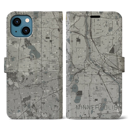 【ミネアポリス（アメリカ）】地図柄iPhoneケース（手帳タイプ）モノトーン・iPhone 13 用