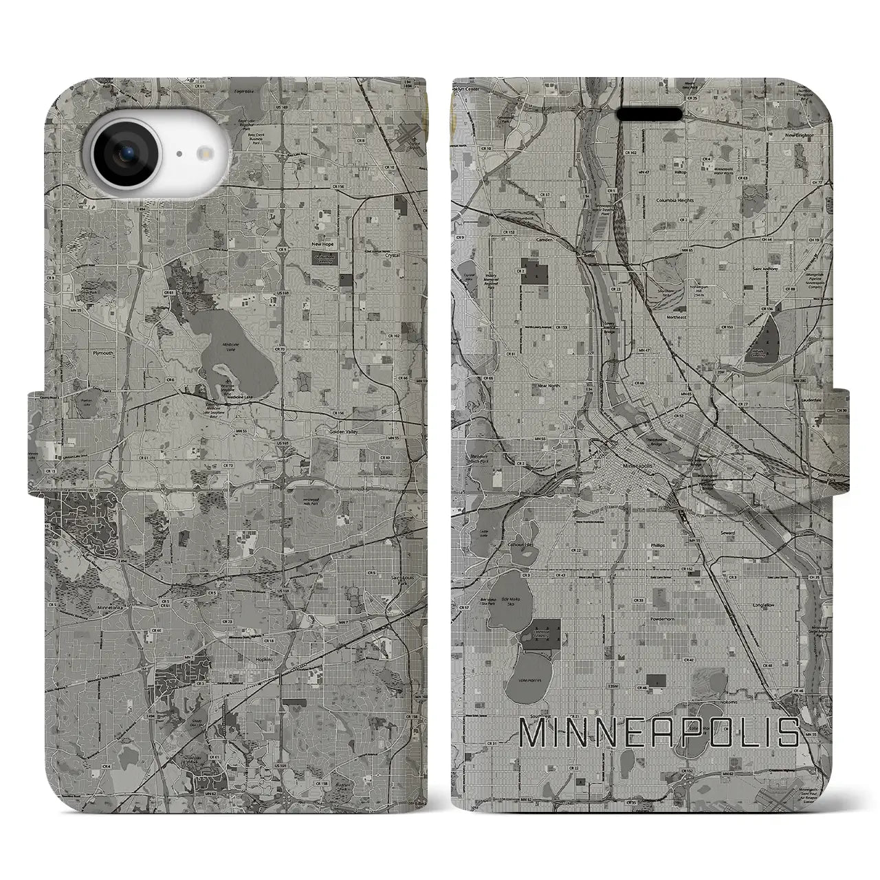【ミネアポリス（アメリカ）】地図柄iPhoneケース（手帳タイプ）