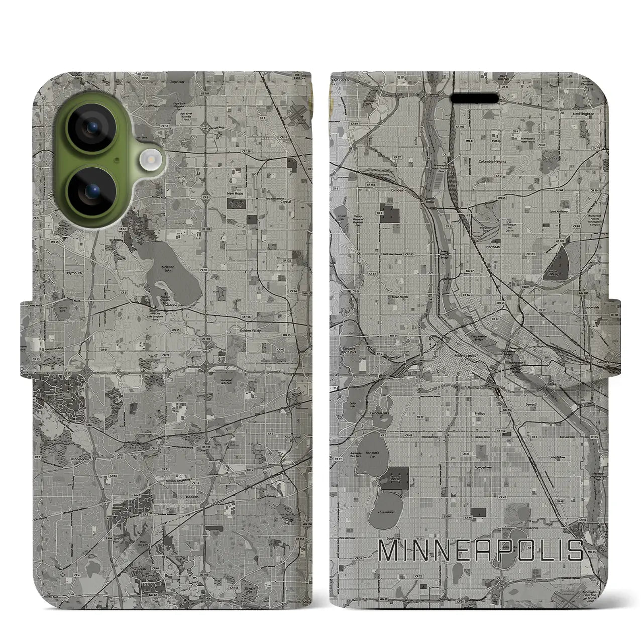 【ミネアポリス（アメリカ）】地図柄iPhoneケース（手帳タイプ）