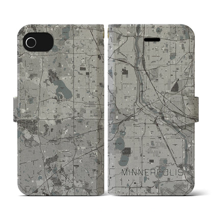 【ミネアポリス（アメリカ）】地図柄iPhoneケース（手帳タイプ）モノトーン・iPhone SE（第3 / 第2世代） / 8 / 7 / 6s / 6 用