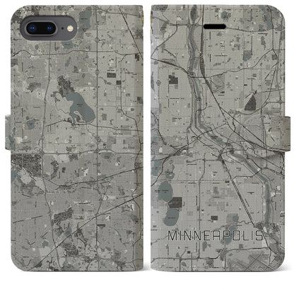 【ミネアポリス（アメリカ）】地図柄iPhoneケース（手帳タイプ）モノトーン・iPhone 8Plus /7Plus / 6sPlus / 6Plus 用