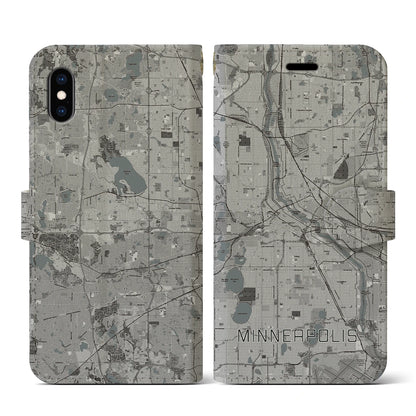 【ミネアポリス（アメリカ）】地図柄iPhoneケース（手帳タイプ）モノトーン・iPhone XS / X 用