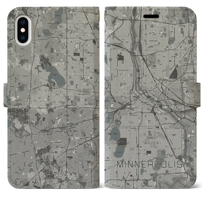 【ミネアポリス（アメリカ）】地図柄iPhoneケース（手帳タイプ）モノトーン・iPhone XS Max 用