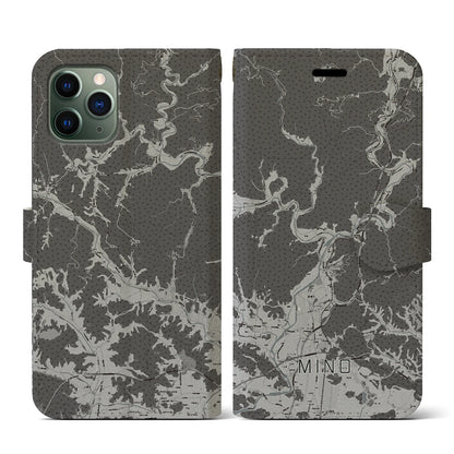 【美濃（岐阜県）】地図柄iPhoneケース（手帳タイプ）モノトーン・iPhone 11 Pro 用