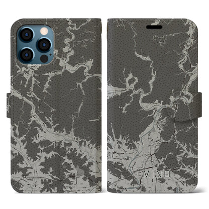 【美濃（岐阜県）】地図柄iPhoneケース（手帳タイプ）モノトーン・iPhone 12 / 12 Pro 用