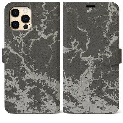 【美濃（岐阜県）】地図柄iPhoneケース（手帳タイプ）モノトーン・iPhone 12 Pro Max 用