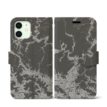 【美濃（岐阜県）】地図柄iPhoneケース（手帳タイプ）モノトーン・iPhone 12 mini 用