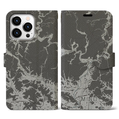 【美濃（岐阜県）】地図柄iPhoneケース（手帳タイプ）モノトーン・iPhone 13 Pro 用