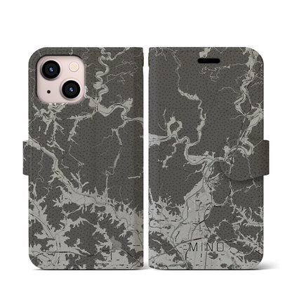 【美濃（岐阜県）】地図柄iPhoneケース（手帳タイプ）モノトーン・iPhone 13 mini 用