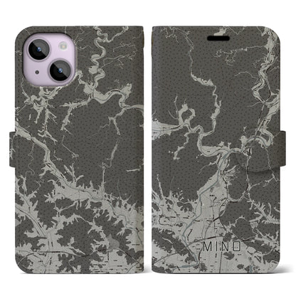 【美濃（岐阜県）】地図柄iPhoneケース（手帳タイプ）モノトーン・iPhone 14 用