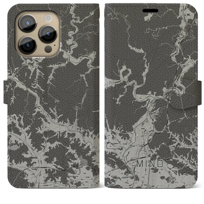 【美濃（岐阜県）】地図柄iPhoneケース（手帳タイプ）モノトーン・iPhone 14 Pro Max 用