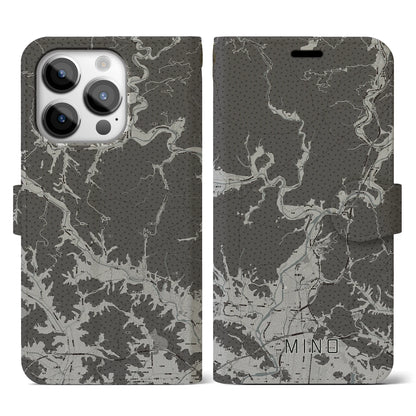 【美濃（岐阜県）】地図柄iPhoneケース（手帳タイプ）モノトーン・iPhone 14 Pro 用