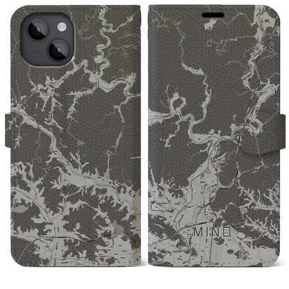 【美濃（岐阜県）】地図柄iPhoneケース（手帳タイプ）モノトーン・iPhone 14 Plus 用