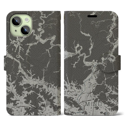 【美濃（岐阜県）】地図柄iPhoneケース（手帳タイプ）モノトーン・iPhone 15 用