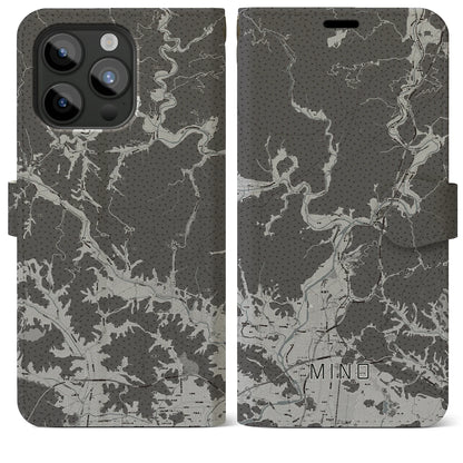 【美濃（岐阜県）】地図柄iPhoneケース（手帳タイプ）モノトーン・iPhone 15 Pro Max 用