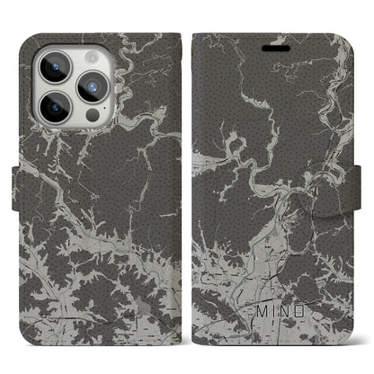 【美濃（岐阜県）】地図柄iPhoneケース（手帳タイプ）モノトーン・iPhone 15 Pro 用