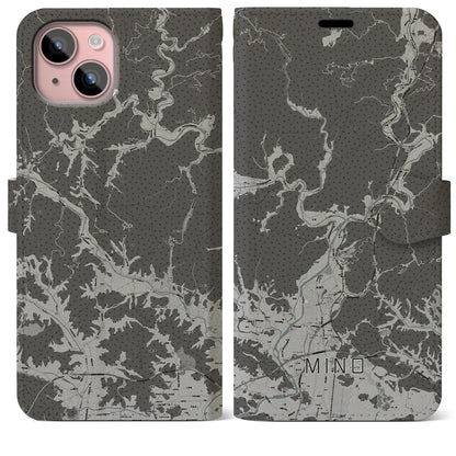 【美濃（岐阜県）】地図柄iPhoneケース（手帳タイプ）モノトーン・iPhone 15 Plus 用