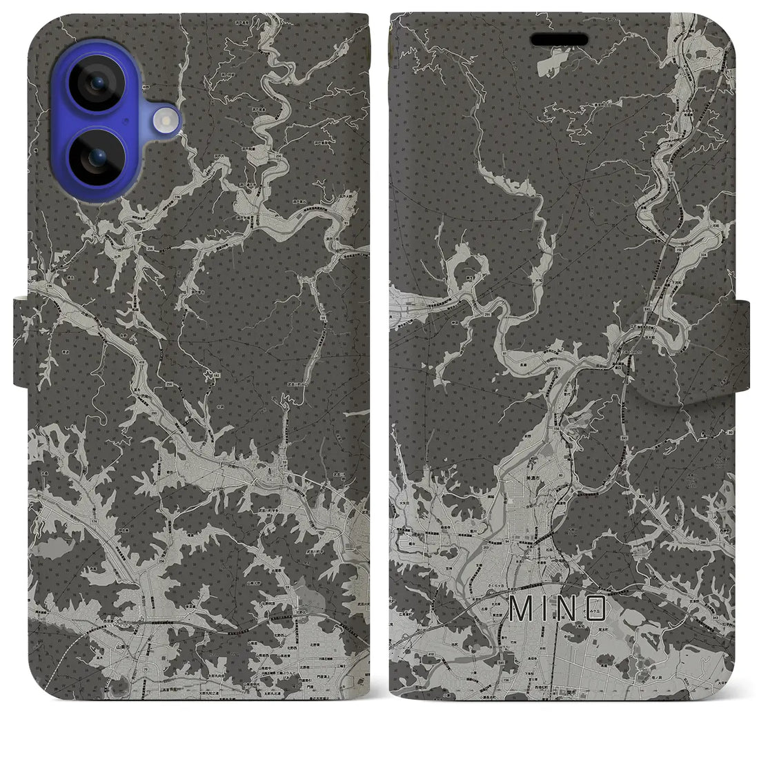 【美濃(岐阜県)】地図柄iPhoneケース(手帳タイプ)モノトーン・iPhone 16 Pro Max 用