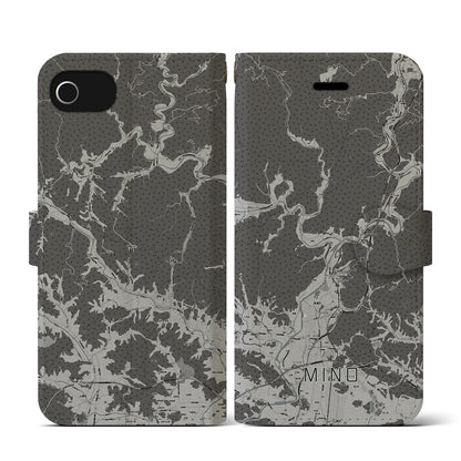 【美濃（岐阜県）】地図柄iPhoneケース（手帳タイプ）モノトーン・iPhone SE（第3 / 第2世代） / 8 / 7 / 6s / 6 用