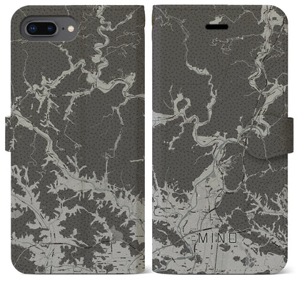 【美濃（岐阜県）】地図柄iPhoneケース（手帳タイプ）モノトーン・iPhone 8Plus /7Plus / 6sPlus / 6Plus 用