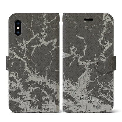 【美濃（岐阜県）】地図柄iPhoneケース（手帳タイプ）モノトーン・iPhone XS / X 用